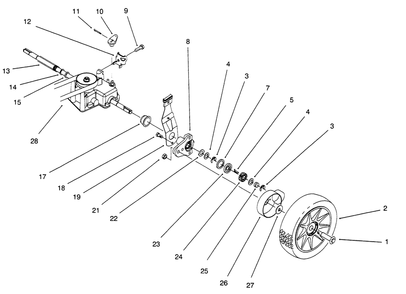 Gearcase And Wheel Assembly Diagram and Parts List for 11001B (6900001 - 6999999)(1996) Lawn Boy Lawn Mower